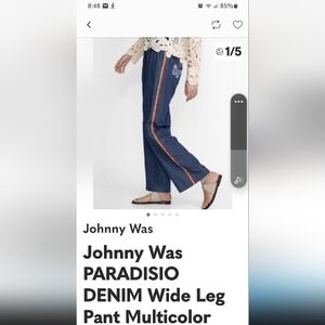 Johnny Was Wide Leg Denim With Multi Stripe Down Side